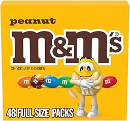 M&M'S Peanut Chocolate Candy, Individually Wrapped Full Size 1.74 oz Bag, Pack of 48 Bulk Candy Chocolate for Parties, Baking and Sharing