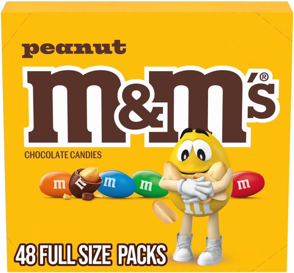 M&M'S Full Size Peanut Milk Chocolate Candy Bulk Pack, 1.75 oz, 48 ct Box