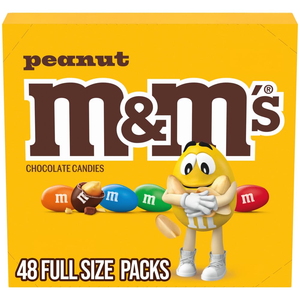 M&M'S Peanut Chocolate Candy, Individually Wrapped Full Size 1.74 oz Bag, Pack of 48 Bulk Candy Chocolate for Parties, Baking and Sharing - 1