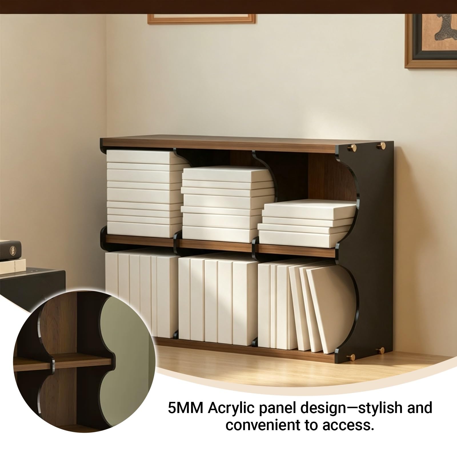 Porta Vinili/Organizer Dischi/Multiscomparto. | Scaffale MDF Porta Media Espositore Multiuso Libreria Bassa Angolo Audio.(Black)