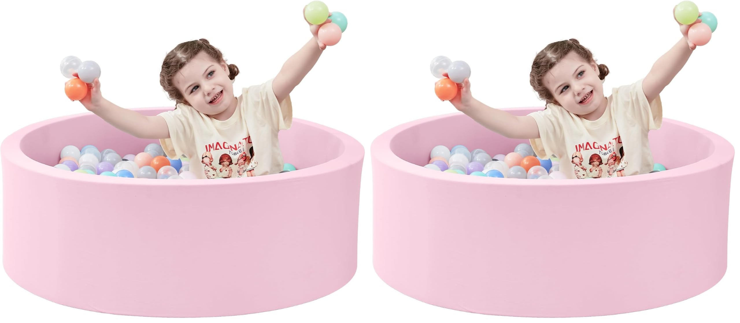 SHJADE Foam Ball Pit, 35.4"x 11.8" Ball Pits for Toddlers-Pink (Pack of 2)