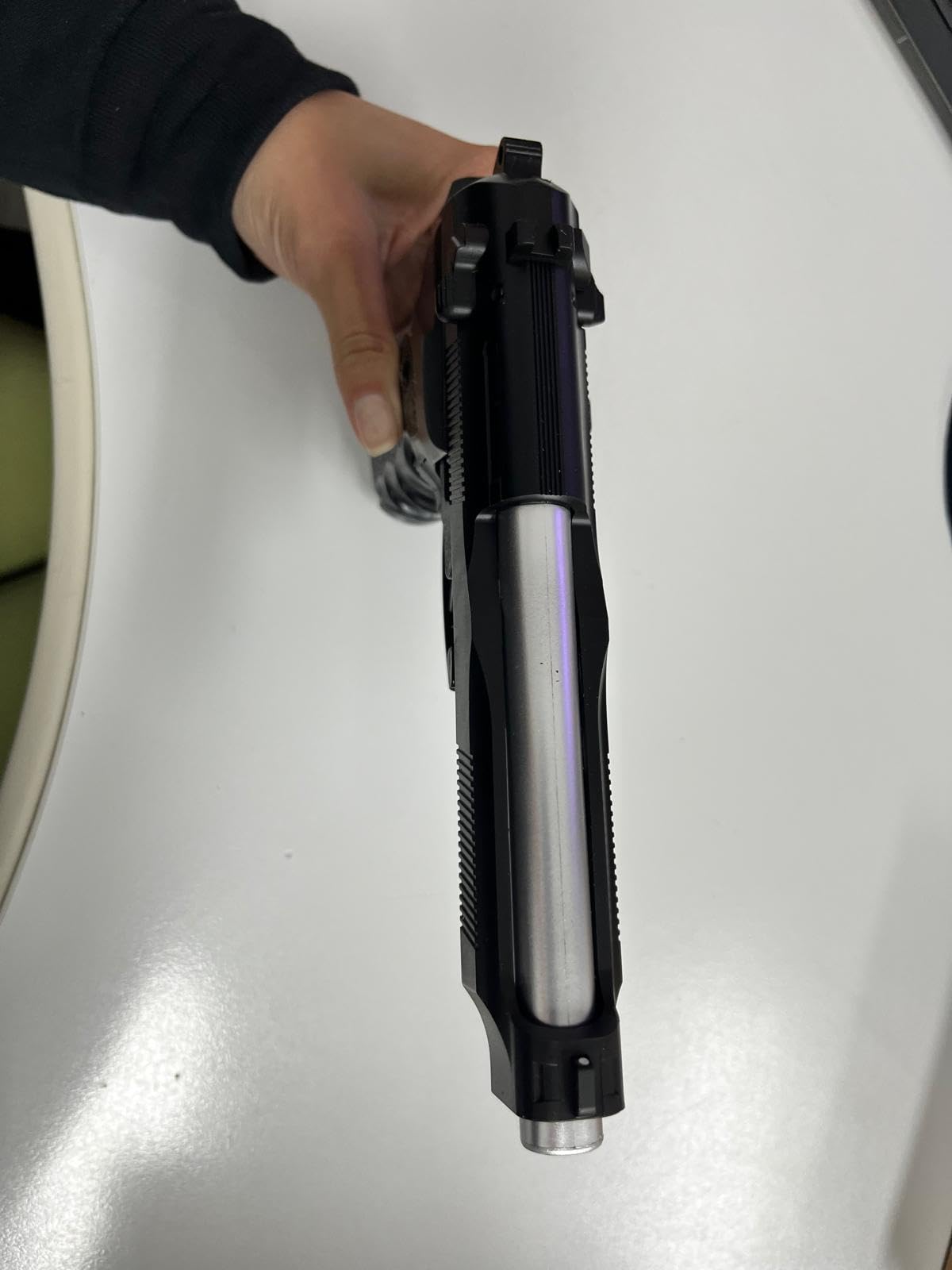 Pistolet HFC-118E M92 Noir avec Canon argenté (6MM) | Arme de Poing Airsoft (Billes en Plastique) Type Beretta 92 + Mallette PVC + Bouteille [Puissance : 0,38 Joules]