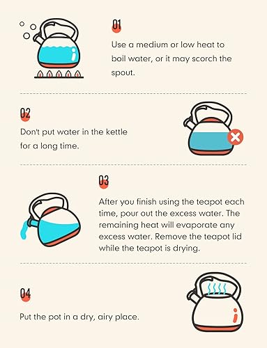 Miniatura 7 de BELANKO - Hervidor de té silbante de 102 onzas  3 litros, ollas para estufa, acero inoxidable de grado alimenticio con mango de madera, silbato