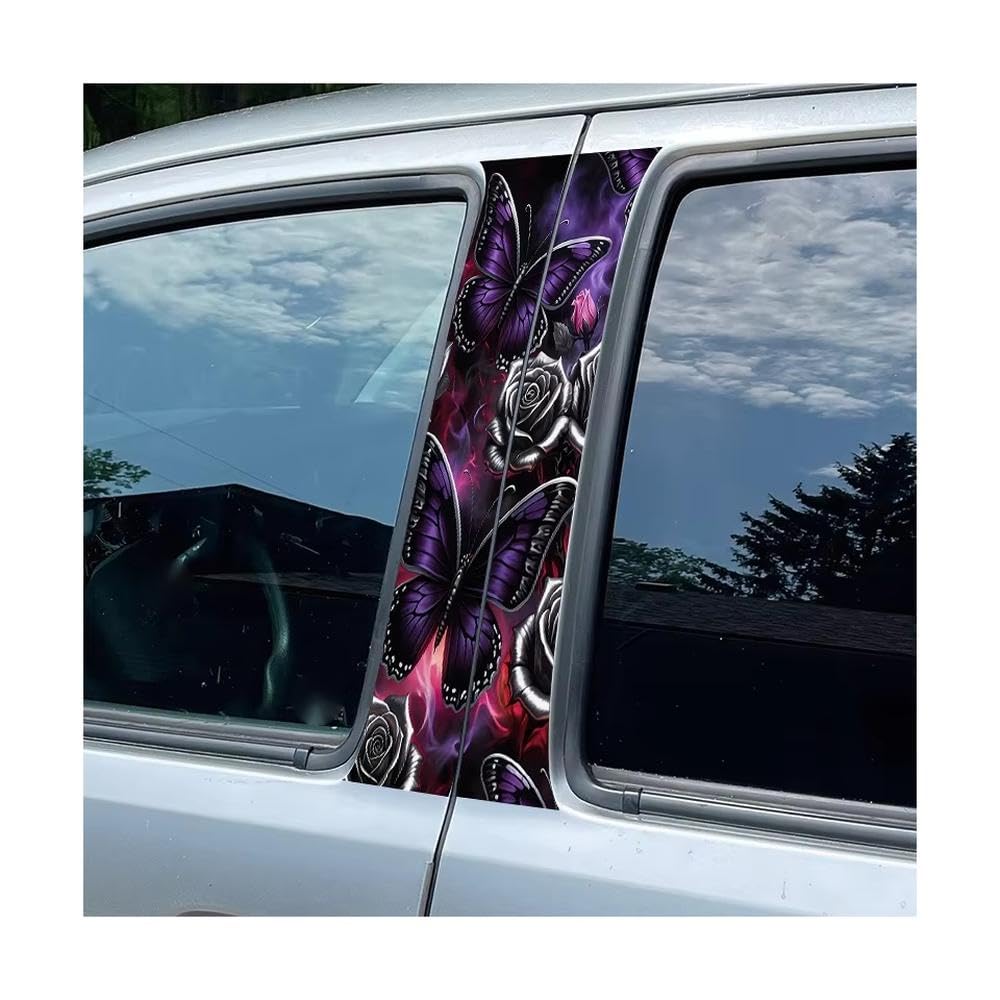 Auto Accessory Car B Pillar Window Film Butterflies & Silver Roses Glossy Protective Polyethylene