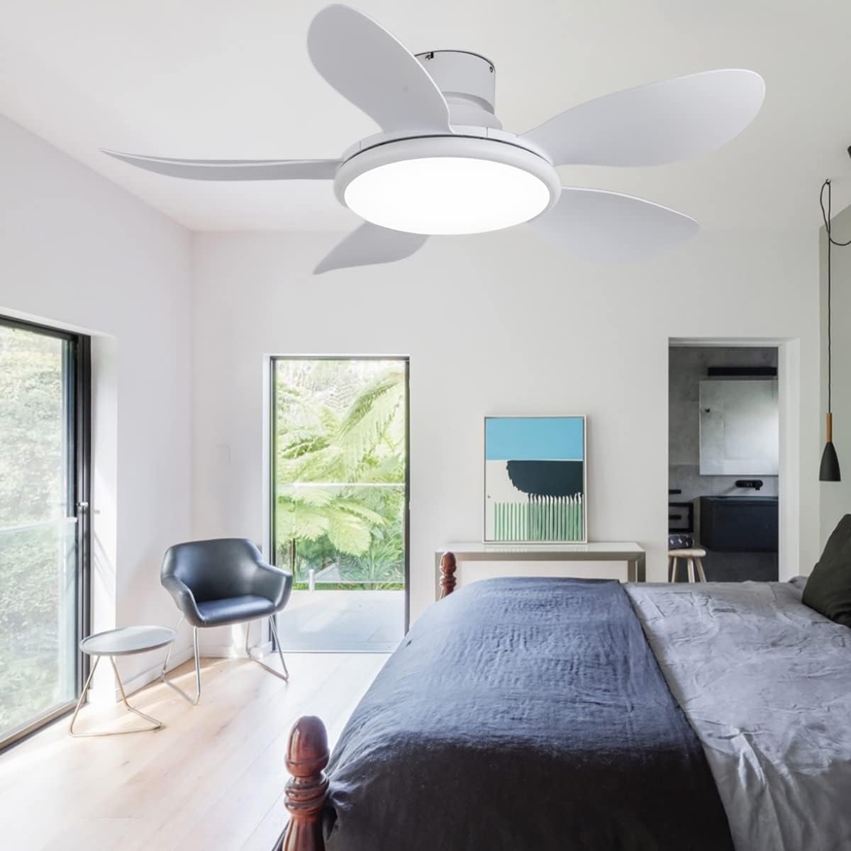 YUEGOO Quiet Ceiling Fans with Lights and Remote Control Led Dimmable Ceiling Fans with Lamps Reversible Silent Motor 6 Speed Fan Lights for Living Room/White/42In