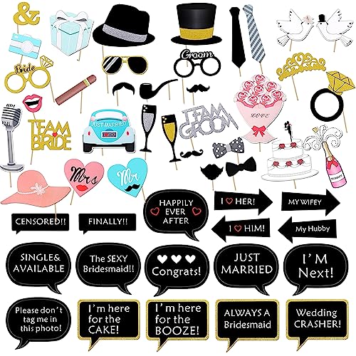 EUDUQ 52 Stück Fotobox Accessoires Hochzeit,Foto Requisiten Hochzeit Foto Booth Props Fotoautomat...
