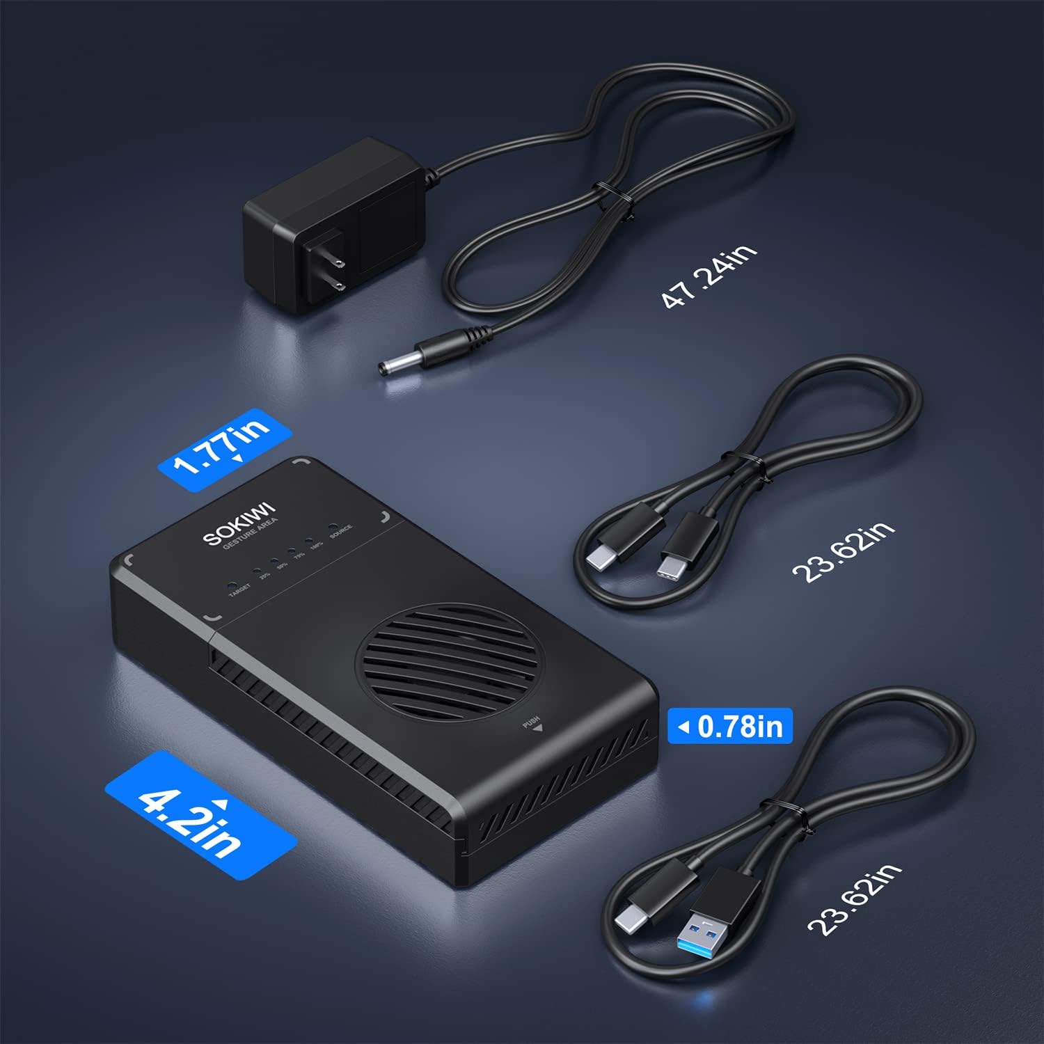 Sokiwi 10Gbps NVMe Docking Station with Cooling Fan - Dual-Bay Offline Clone Tool-Free NVMe M.2 SSD Enclosure for 2230/2242/2260/2280 SSDs (up to 8TB)