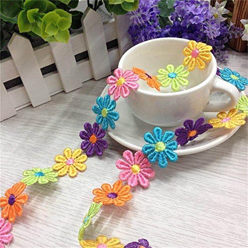 2 Yards Colourful Flower Lace Edge Trim Ribbon 2.5 cm Width Vintage Edging Trimmings Fabric Embroidered Applique Sewing Craft Wedding Bridal Dress Embellishment DIY Party Decor Clothes Embroidery