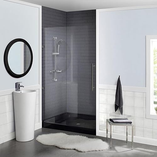 Voltaire 36" x 36" Acrylic Black, Single-Threshold, Center Drain, Shower Base