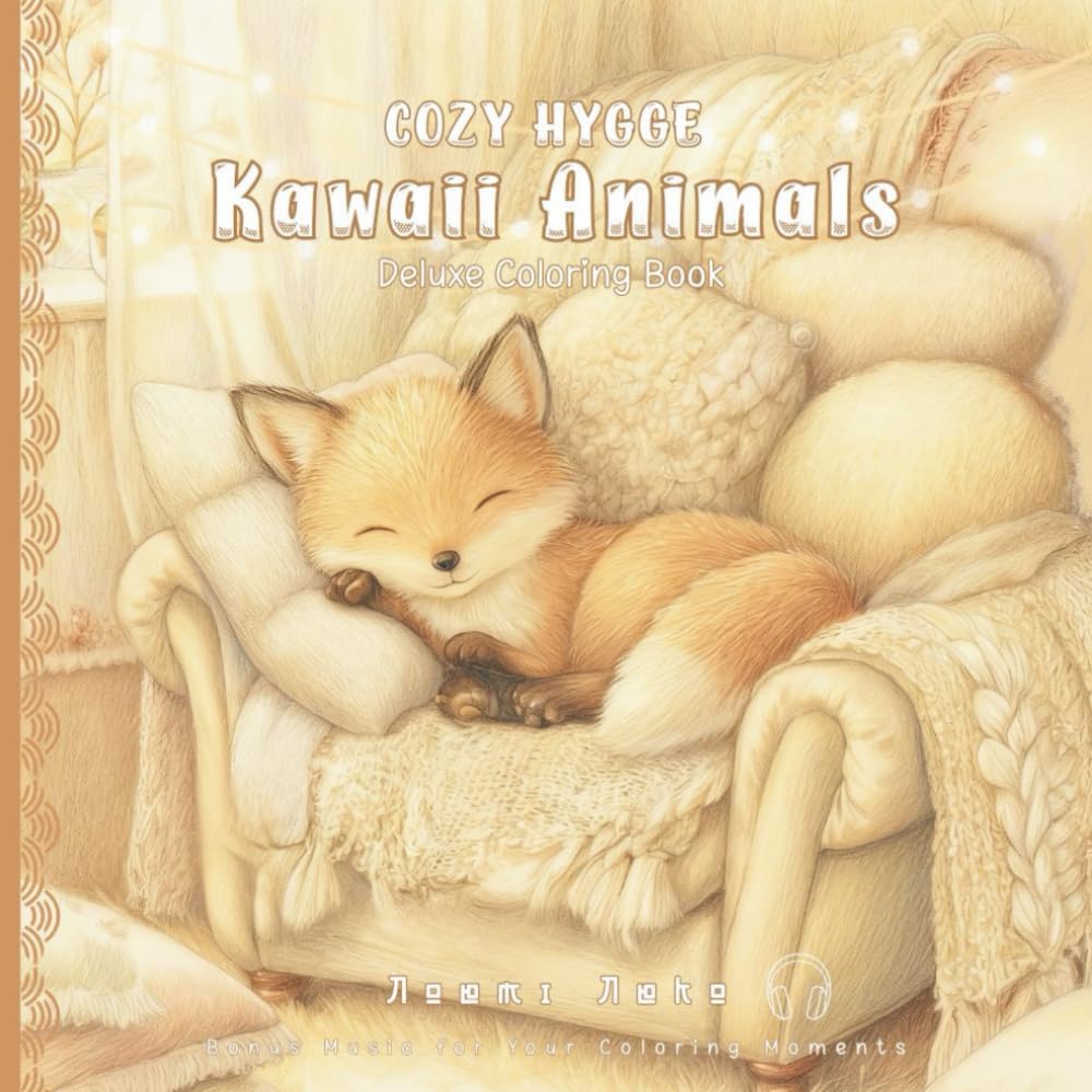 Cozy Hygge Kawaii Animals: A Deluxe Coloring Book with Comforting Scenes to Calm Your Mind and Warm Your Heart. For Teens and Adults