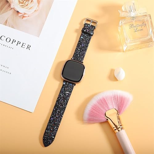 Miniatura 3 de ASOTC Correa brillante compatible con Fitbit Versa 3Fitbit Versa 4Fitbit SenseSense 2, correa de cuero brillante con purpurina 3D para Fitbit Versa