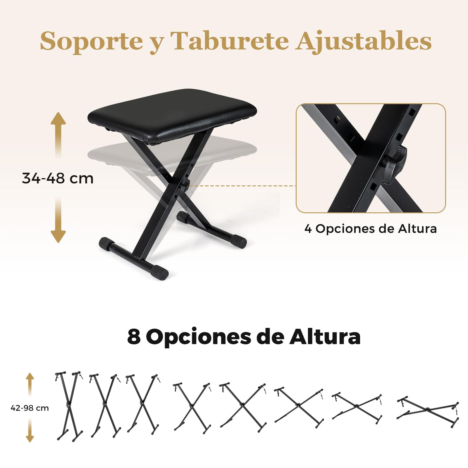 COSTWAY Teclado de Piano 88 Teclas, Piano Electrico con Soporte Ajustable y Taburete, Teclado Musical de Tamaño Completo, Teclas Iluminadas, Función MIDI, Pedal para Principiantes, Adultos (Negro)