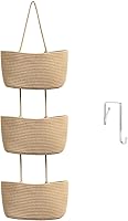 TeoKJ 3-Tier Over Door Woven Cotton Hanging Storage Baskets - Jute Nursery Organizer with Hooks