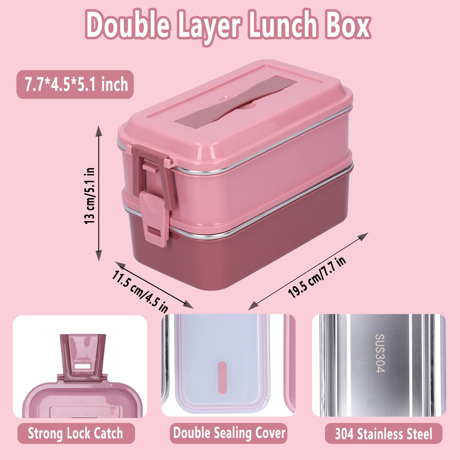 Lonchera térmica de acero inoxidable 304 con compartimento y doble capa térmica, para oficina, escuela y viajes, mantiene la comida caliente, libre de BPA