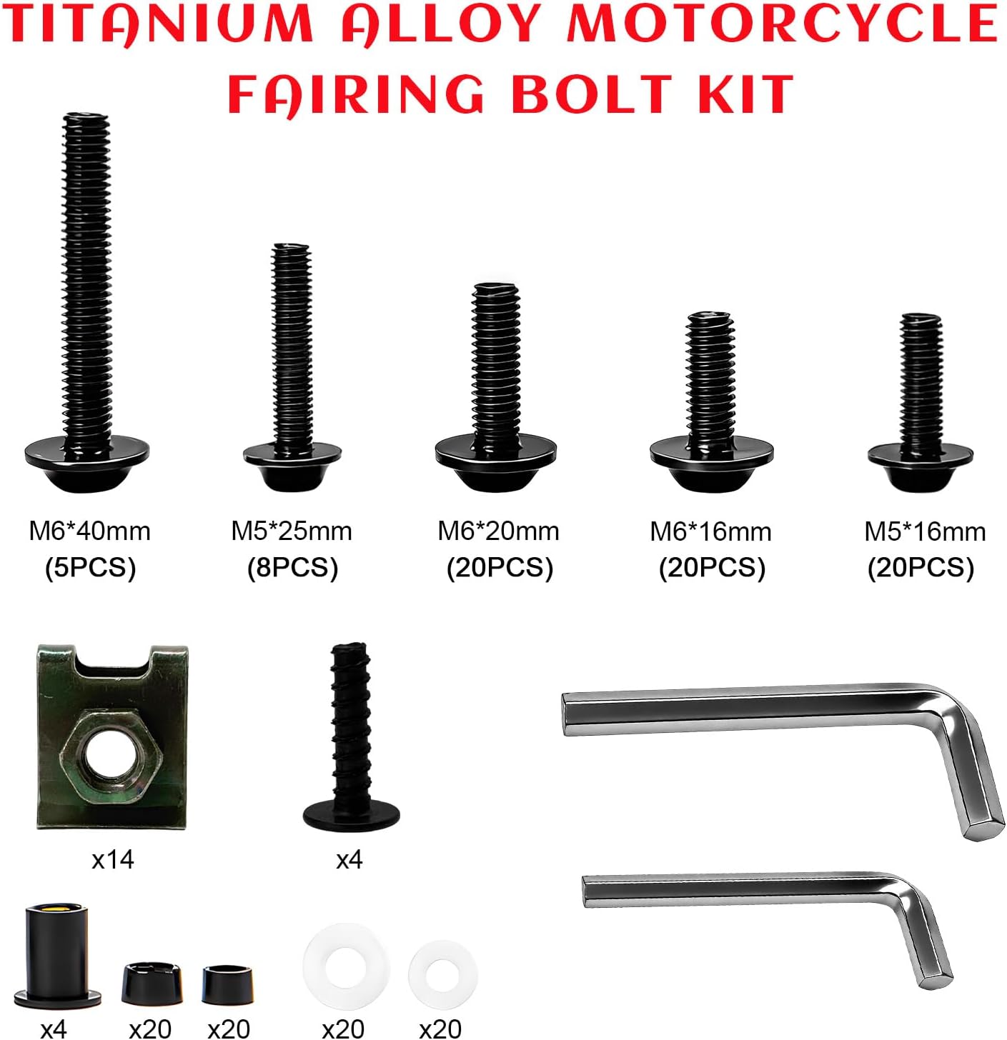 177PCS Motorcycle Fairing Bolt Kit, M5 M6 Aluminum Windscreen Mounting Fasteners, Windshield Bolt Screw Assortment Kits for Most Sportbikes Street Bikes Motorcycles (Black)