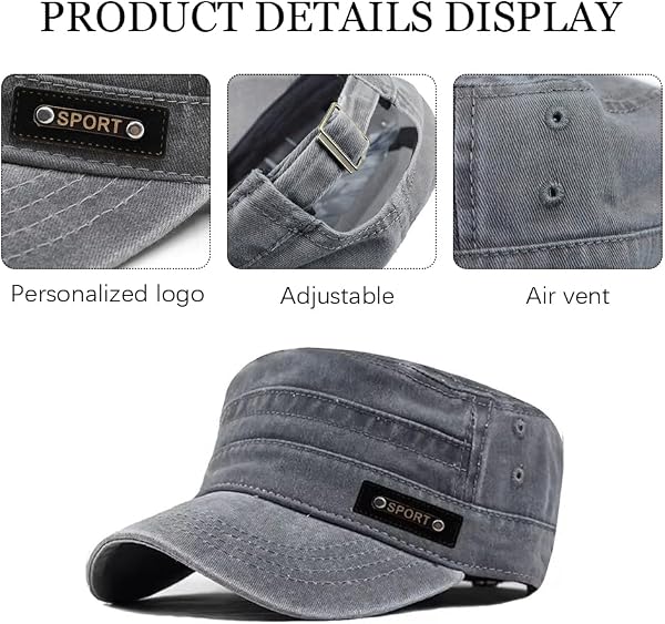 Unisex Military Hat Men's Cap with Old Visor Flat Retro Adjustable Hat for Outdoor Sports and Daily Use - 3