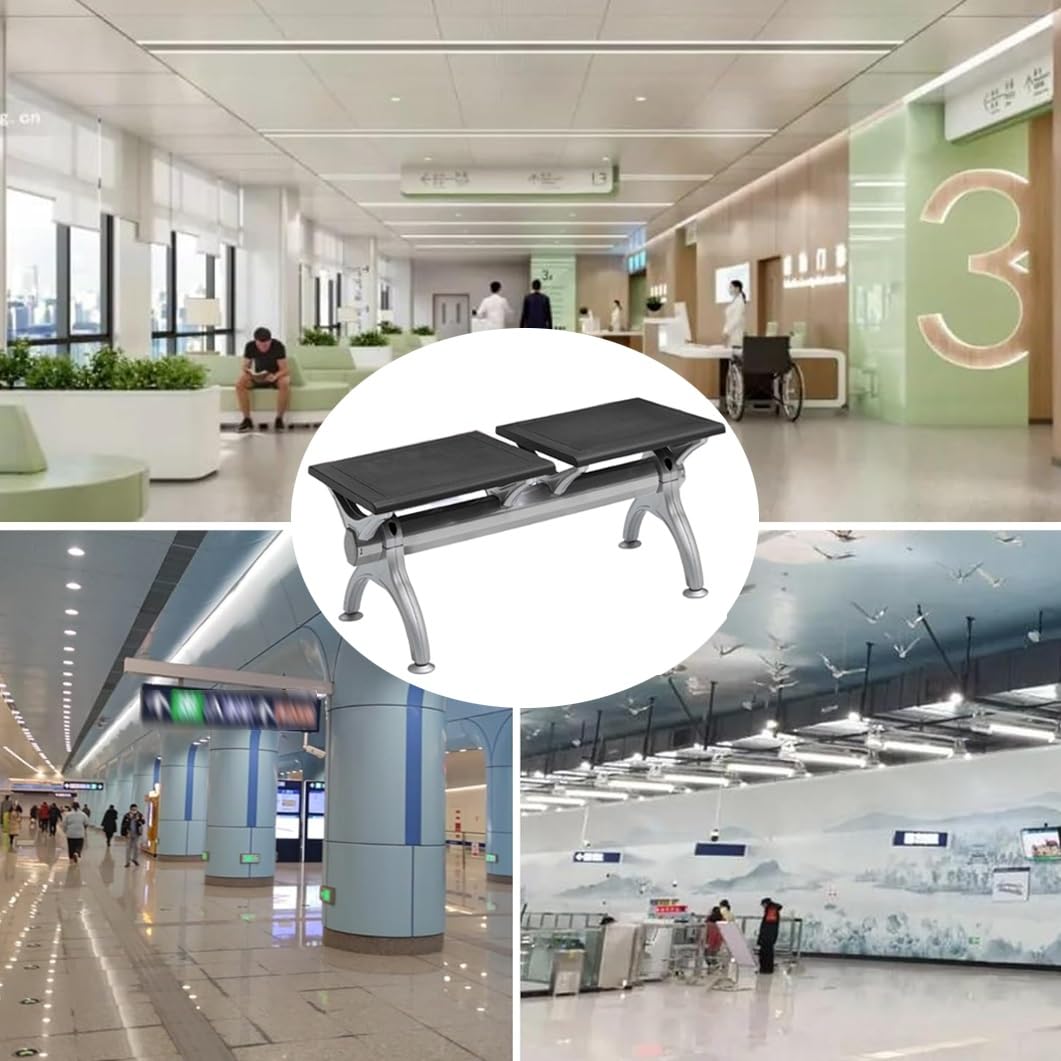 Sillas de Sala de Espera de 2 plazas, Banco de Sala de Espera de Cuero sintético, Silla de Oficina sin Brazos, Banco de recepción de Acero para Aeropuerto, para clínica, Hospital, peluquería