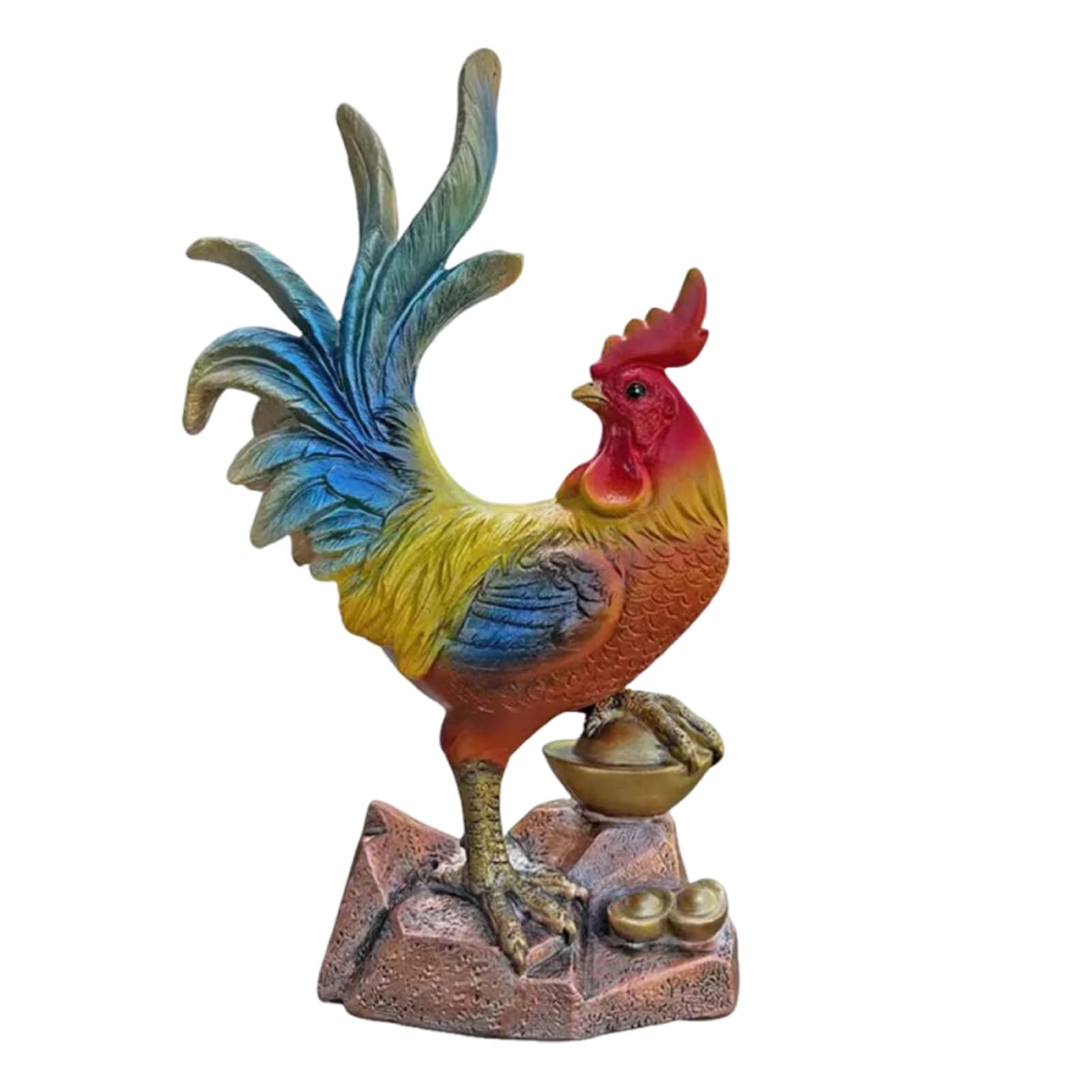 Saterkali Resin Rooster Statue, Weatherproof Farmhouse Decor, Realistic Painted Chicken Sculpture, Indoor Tabletop Outdoor Garden Courtyard Auspicious Country Style Ornament 1pc