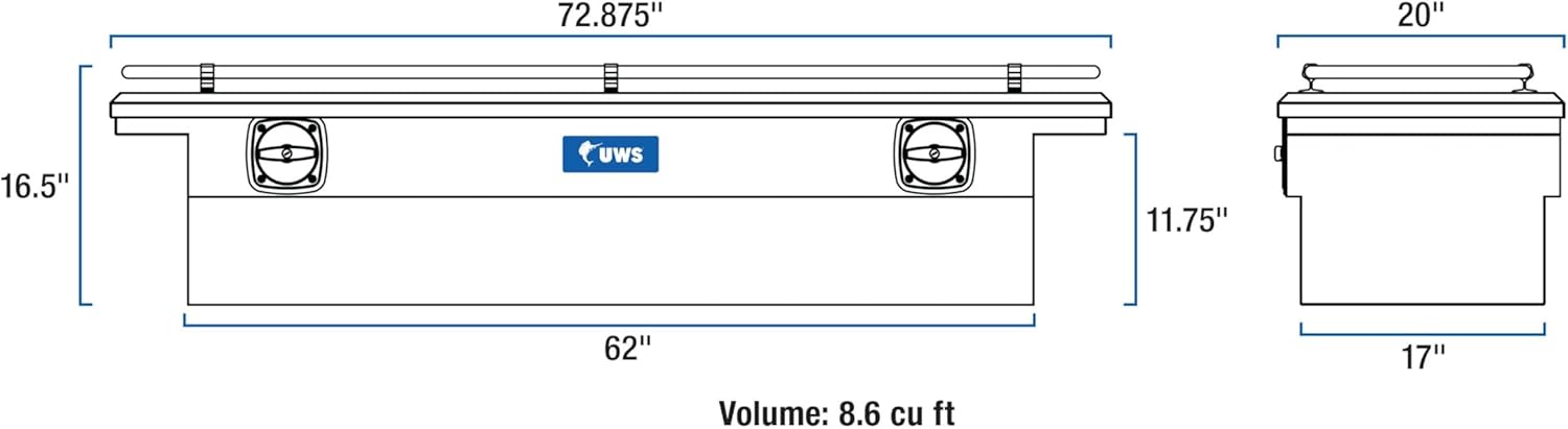 UWS SL-72-LP-R 72" Low Profile Single Lid Crossover Truck Box with Secure Lock Handles and Rails