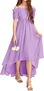 Girls Cold Shoulder Dress A-line Asymmetrical Chiffon Junior Bridesmaid Birthday Party Dress - Buy now