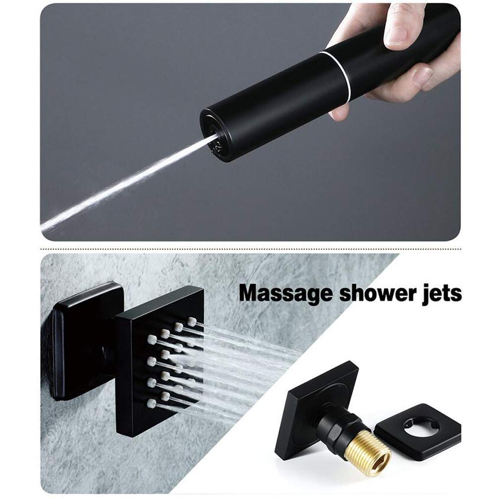Ducha de baño negra de 10 pulgadas, cabezal de ducha ultrafino redondo de acero inoxidable con 3 pulverizadores corporales, pulverizador de mano SND, juego de ducha de lujo