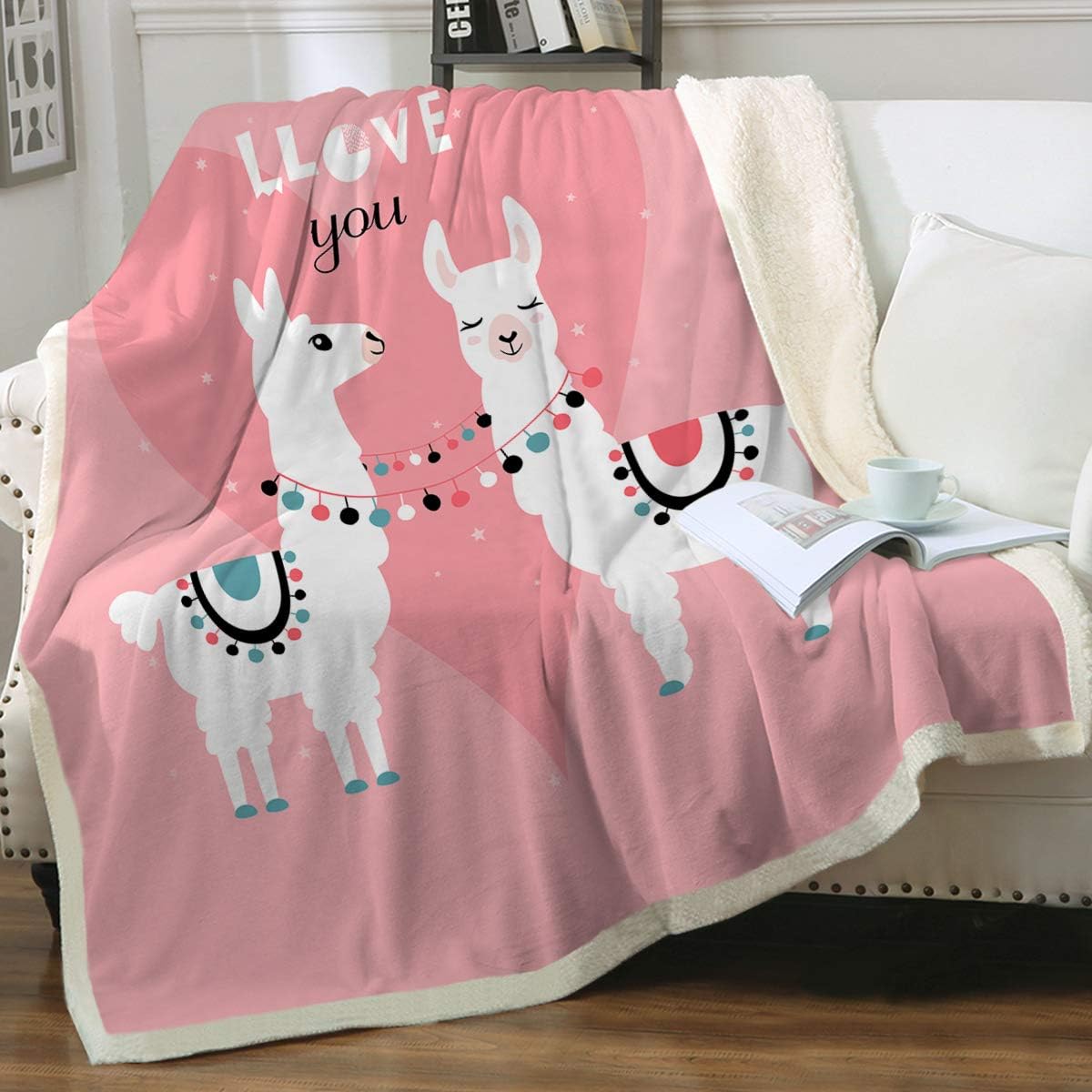 Sleepwish Loving Llamas Sherpa Fleece Pink Blanket Queen