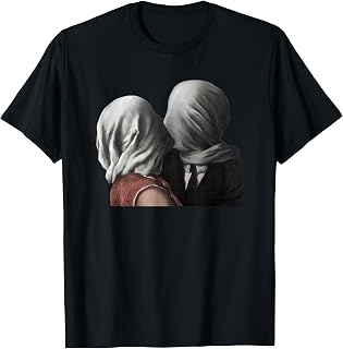 Greatest Painters Masterpieces The Lovers Painting By Magritte Unisex-Adults Black Cotton T-Shirt Small
