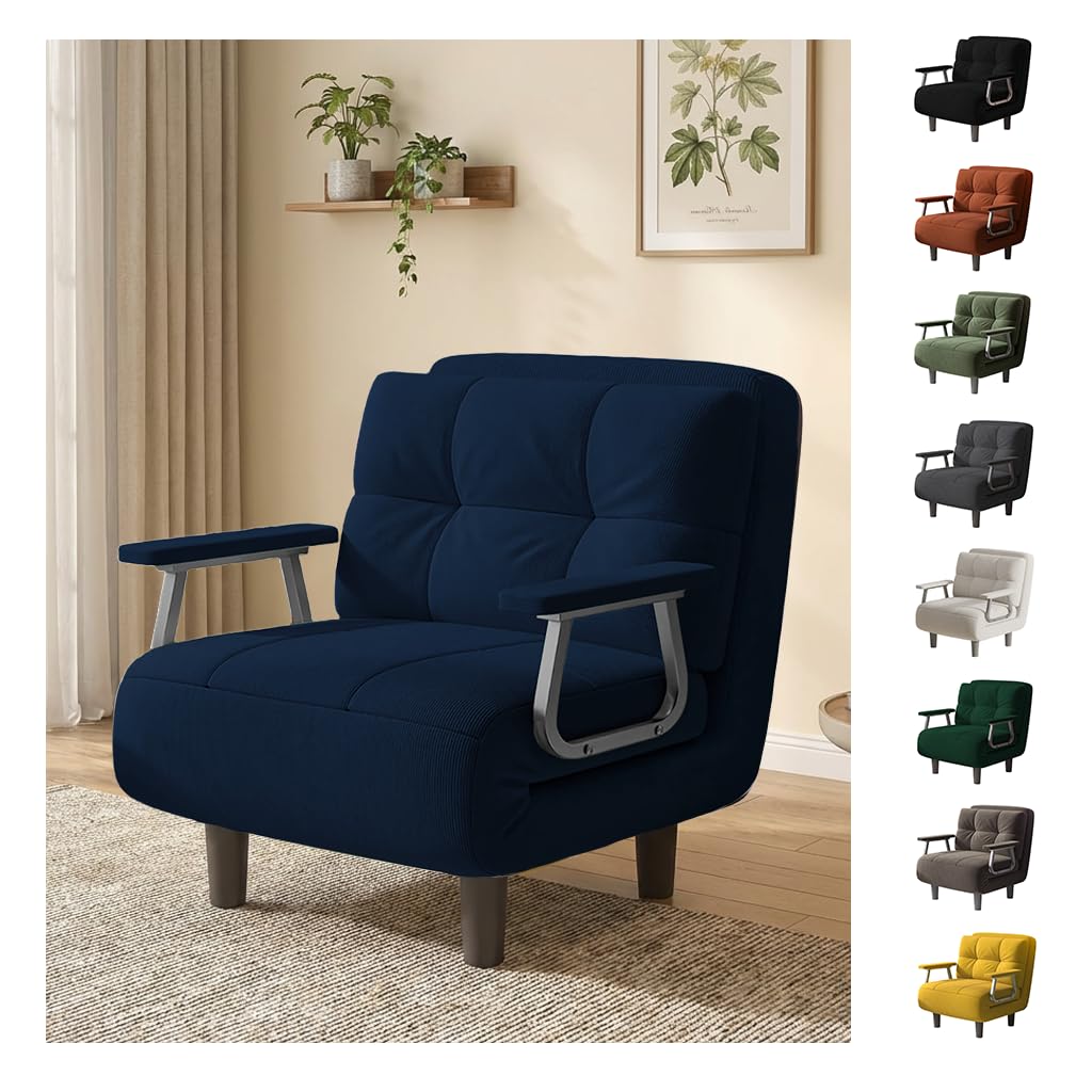 Fabulcozy - Poltrona letto convertibile a 1 posto – Ottimo comfort, rimovibile con cuscino, braccioli e piedi in metallo (Blu)