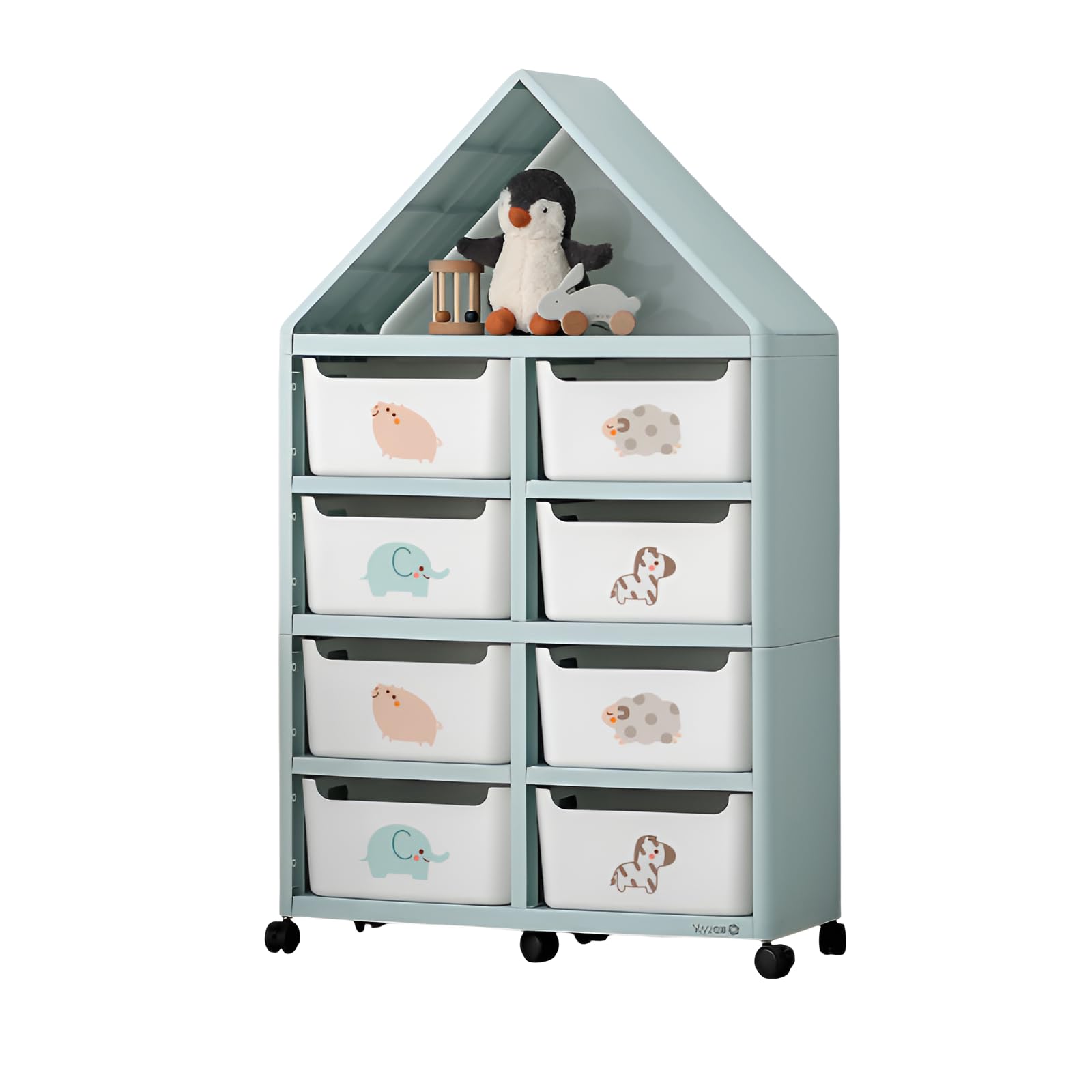 Amazon.co.jp: 絵本ラック 絵本棚 おもちゃラック 屋根+8マス+8