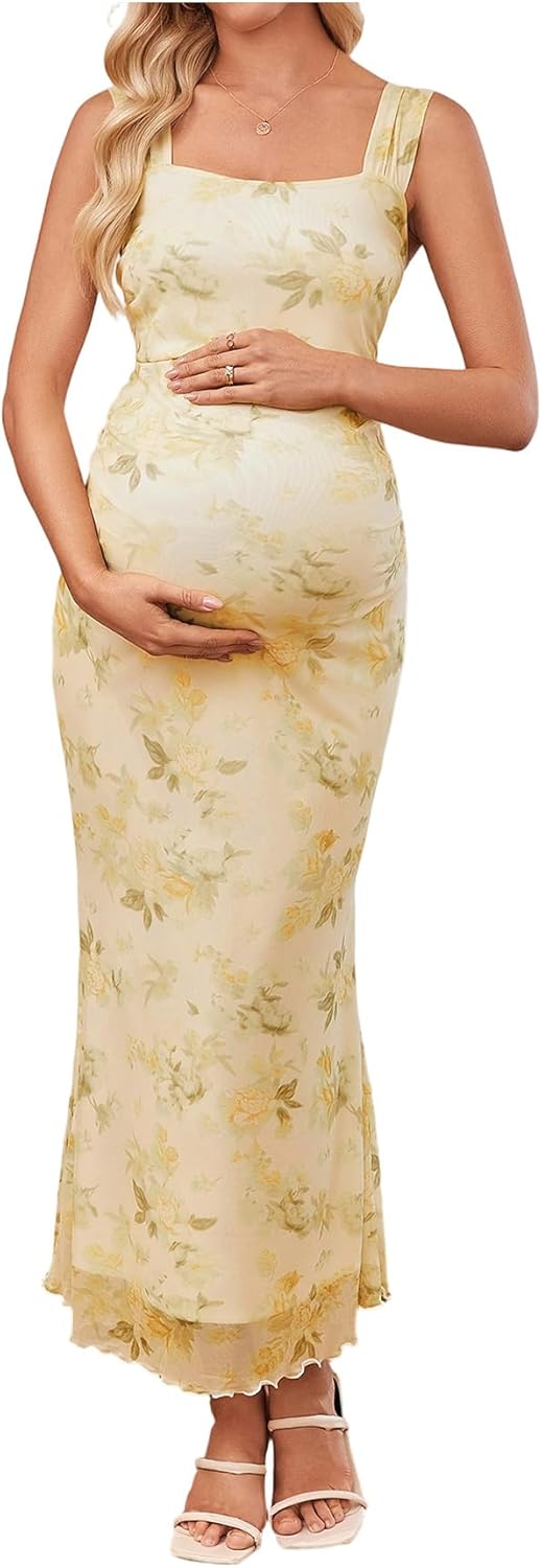 Floerns Women's Floral Maternity Dress Bodycon Fishtail Long Pregnancy Tank Dresses