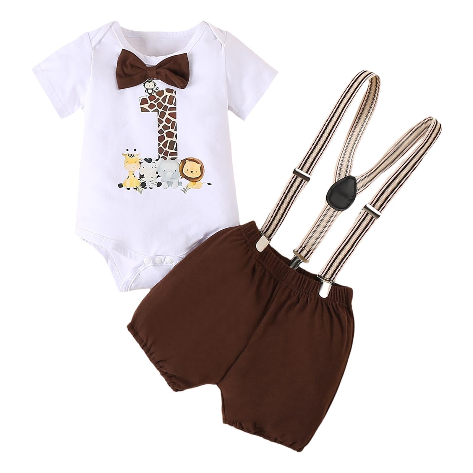 Conjunto de ropa para cumpleaños de bebé varón con mono y overol de dos piezas 4
