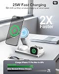 3 in 1 Wireless Charging Station for Apple Device, Qi2 25W Certified MagSafe Foldable Fast Charger Stand for iPhone Air/17e/17/16/15/14/13/12 Series, AirPods Pro 3 2 Apple Watch (35W Adapter)