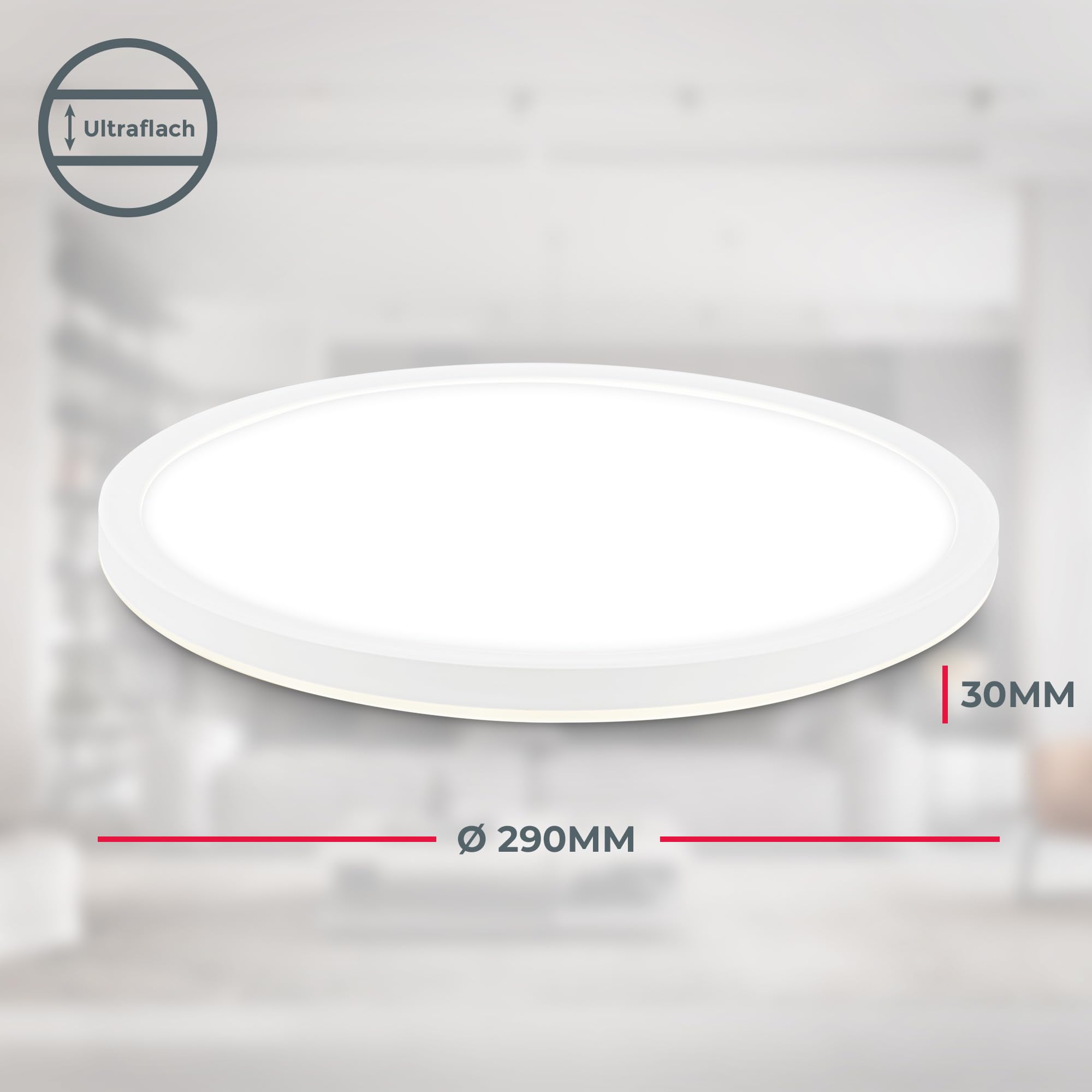 B.K.Licht - Plafoniera a LED con sensore di movimento, piatta, protezione dagli spruzzi d'acqua IP44, plafoniera a LED, pannello LED, lampada da bagno, cucina, lampada per ambienti umidi, 24 x 3 cm