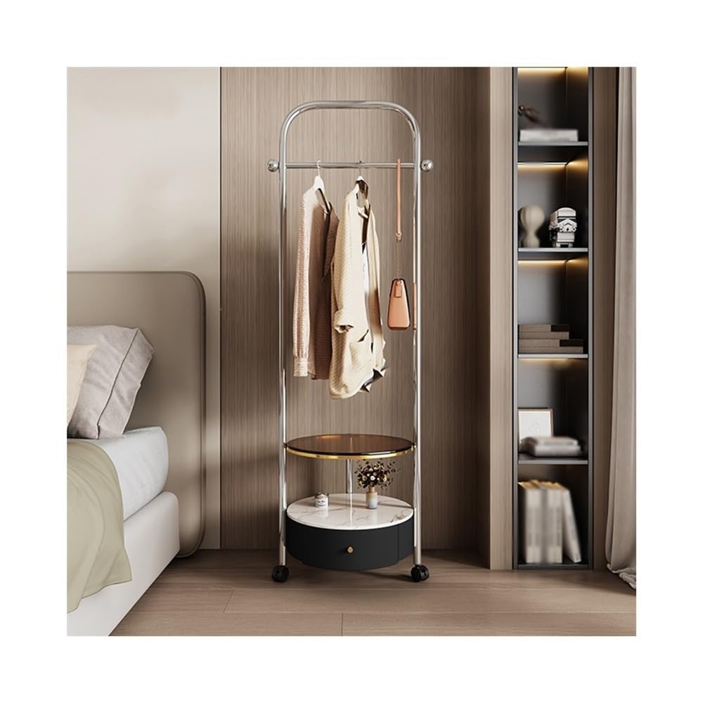 Dh2yjnbf3 Standing Bedroom Coat Rack Shelves Bedside Table Integrated Floor-standing Movable Hanger Living Room Storage Bag Hallway