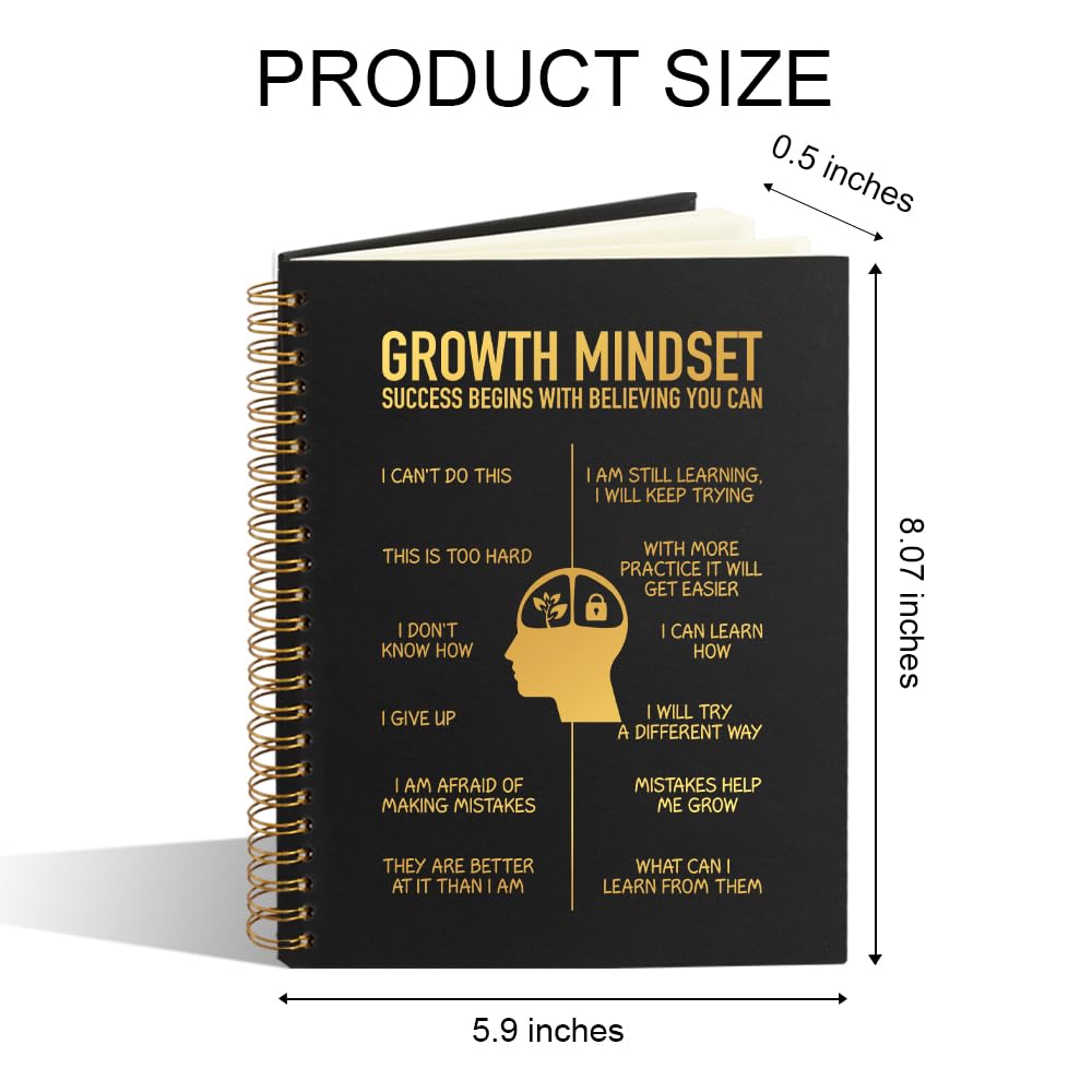 Growth Mindset zeszyt spiralny, 80 kartek, 160 stron, zabawne prezenty dla współpracowników, pracowników, doradców szkolnych, dziennik afirmacji dla kobiet