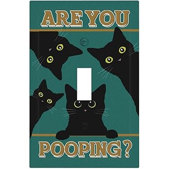 Decorative Light Switch Cover Plate Funny Black Cat Newspaper Pink Toilet 1 Gang No Device Single Blank Outlet Covers Wall Plate Cover Switchplate Electrical Faceplate