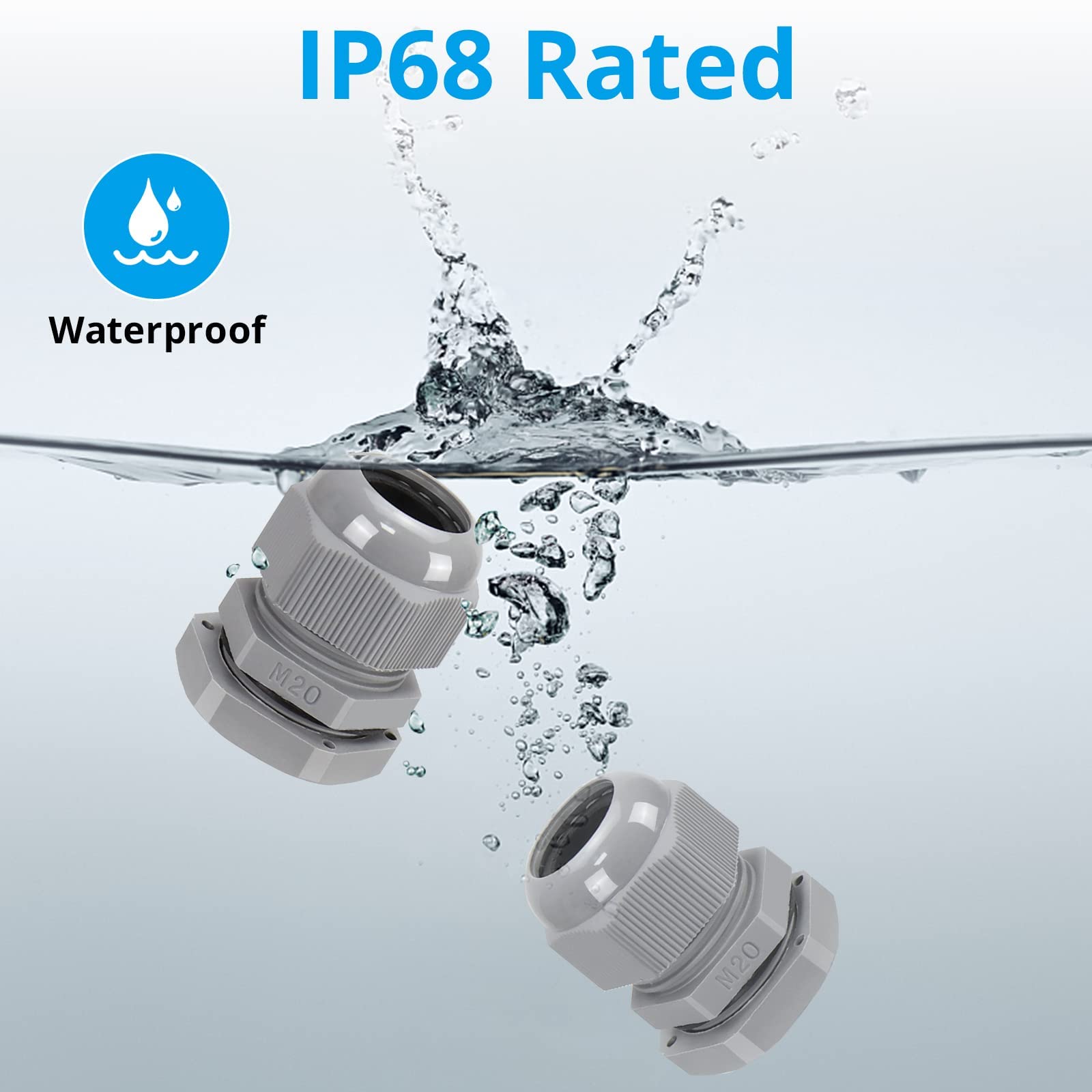 Pressacavi M20 IP68 Impermeabili - Confezione Da 10 Pezzi, 20mm, Per Cavi 6-12mm, Dado E Rondella In Plastica Grigia - 3