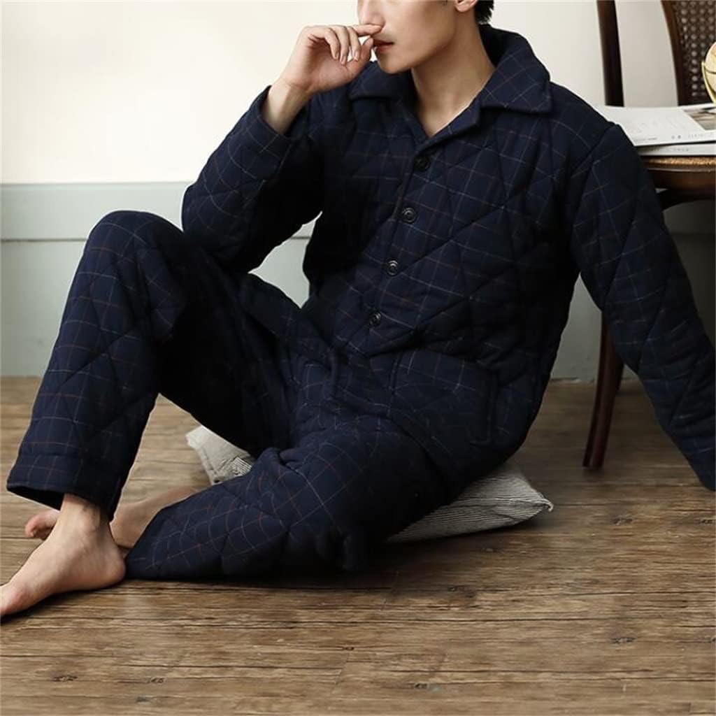 Thickened Men's Pajamas Winter Padded Jacket XL Plaid Cotton Home Service Set