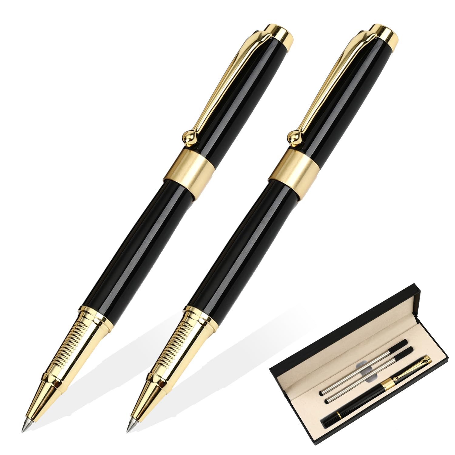 YIVONKA Recambio de bolígrafo negro, línea de lujo de 0,5 mm, el mejor juego de regalo para hombres y mujeres, ejecutivos profesionales, oficina, bonita caja de regalo (2 negros)
