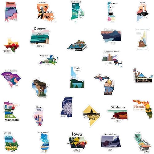 Miniatura 7 de Funimost - Calcomanías de mapa de Estados Unidos, 50 unidades de calcomanías de vinilo impermeables para botellas de agua, laptop, computadora