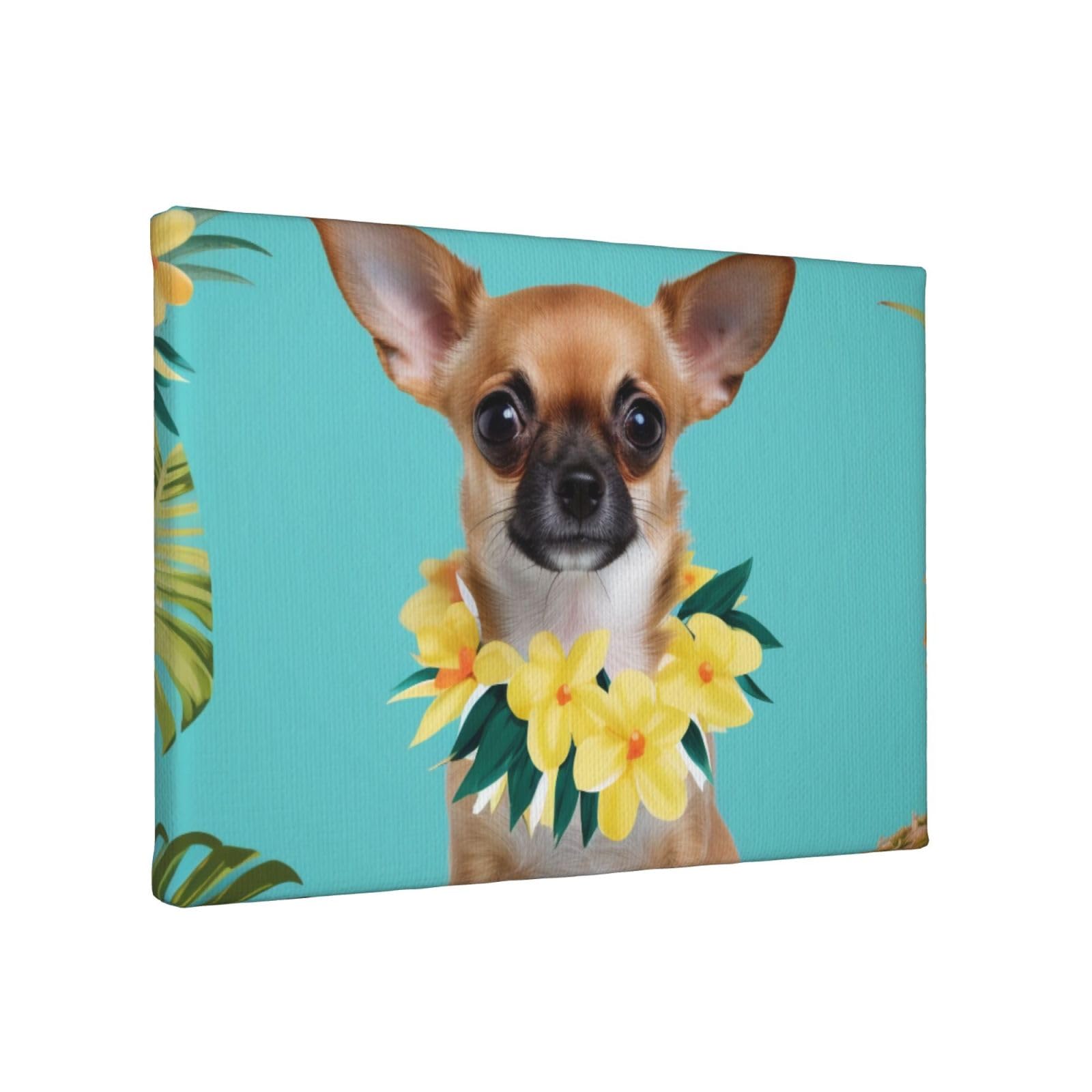 YKLJG Chihuahua Dog Pineapple Printed Wall Art Canvas Painting 30x20 CM Wooden Framed Picture Painting Artwork Prints for Bedroom Kitchen Home Office Decor