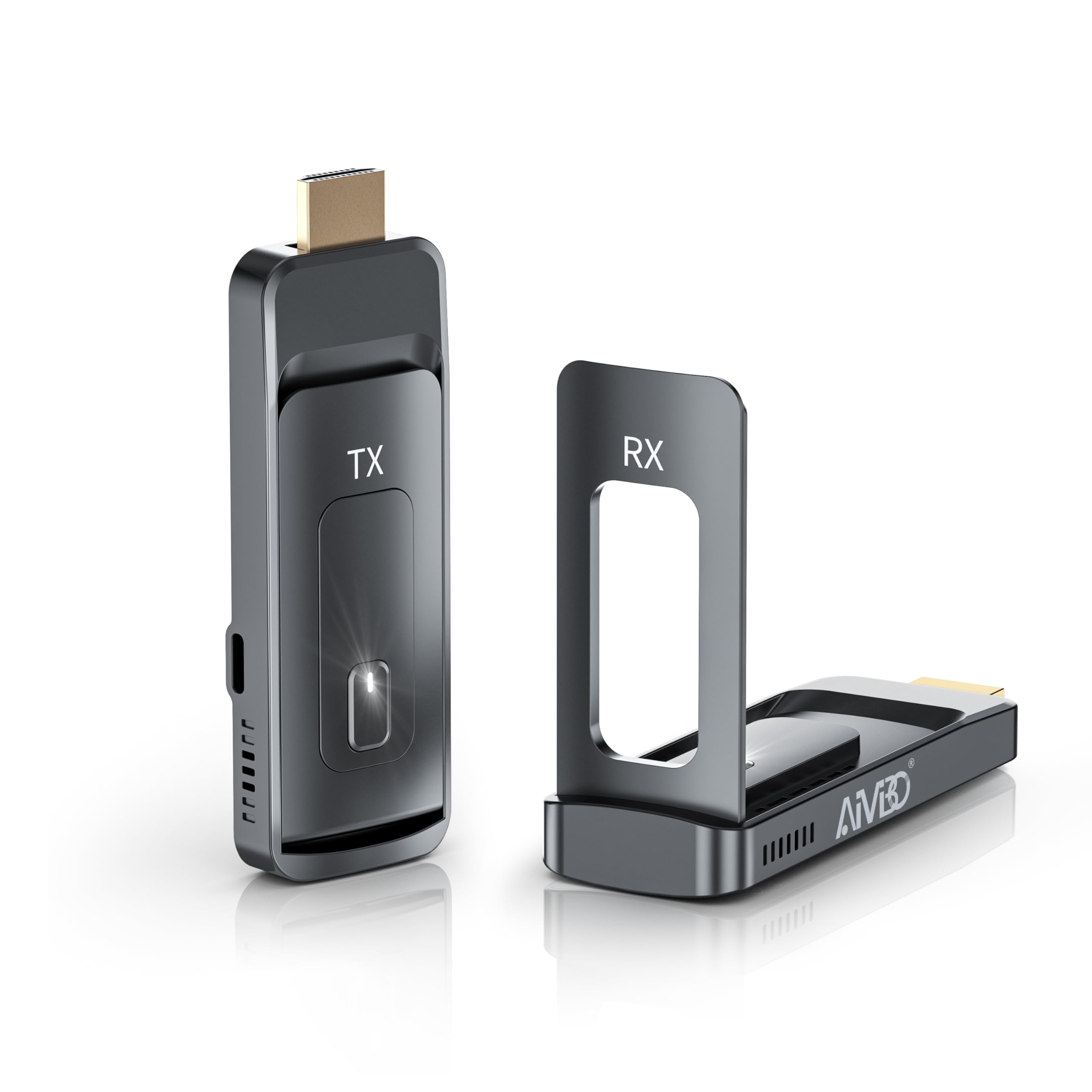 2026 AIMIBO Wireless HDMI Transmitter and Receiver, 5G HDMI Funkübertragung auf bis zu 6 TVs, 4K-Eingang 1080p@60Hz mit Faltbare Antenne für Laptop/PC/TV Box/CCTV auf mehrere TV/Monitor/Beamer-50M