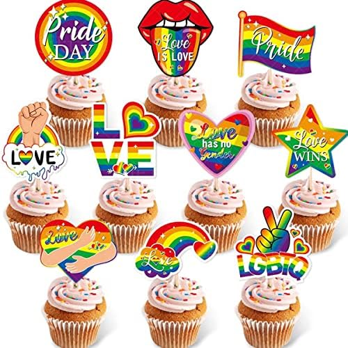 20pcs Rainbow Cupcake Toppers Pride Month Cupcake Topper Toothpicks LGBTQ Gay Rainbow Cupcake Topper Picks Flag Heart Rainbow Cake Decorations Party Supplies