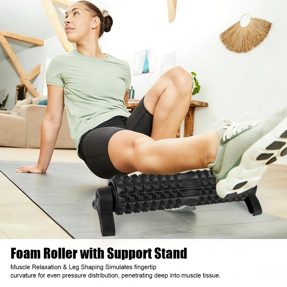 Rouleau de fascia avec texture 3D - 53 cm - Avec support - Pour dos et jambes - Dureté moyenne - Pour étirement du corps, récupération, entraînement et tissus profonds