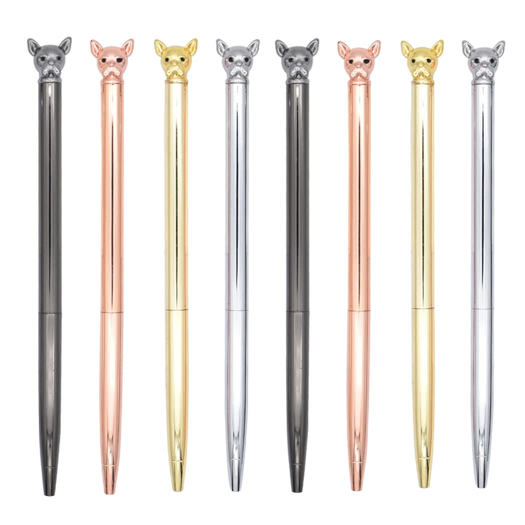 SIPLIV 8 Pieces Metal Ballpoint Pens with Black Ink, Bling Metallic Slim Ballpoint Pens Set Wedding Party Decoration Office School Supplies - Dog Shape