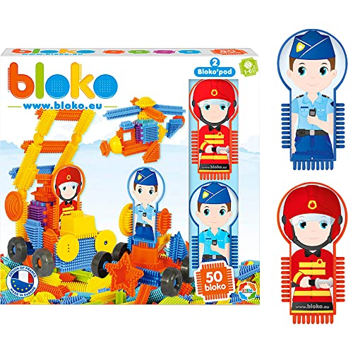 BLOKO – Coffret 50 BIoko avec 2 Figurines Secours – Dès 12 Mois – Fabriqué en Europe – Jouet de Construction 1er âge – 503540