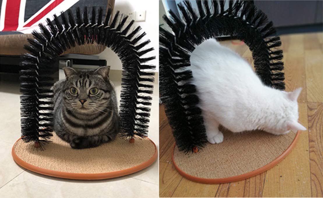 24x7 eMall Cat Arch Self Groomer Massager Groom Toy Dog Brushes Pet Puppy Cat Scratcher Toys Fur Grooming Cat Toy Brush Controls Shedding with Scratch Pad and Catnip Interactive Kitten Toys 12 Inches 1