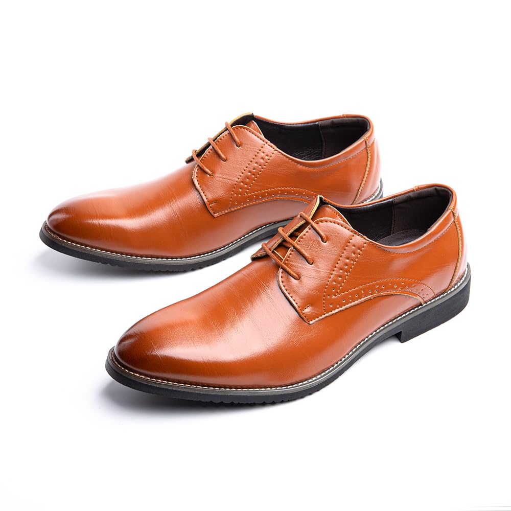 Hitmars Scarpe Stringate Uomo Derby Scarpe Oxford Pelle Verniciata Elegante Scarpe Basse Business Formale Classico Nero Blu Marrone Khaki EU37-EU48