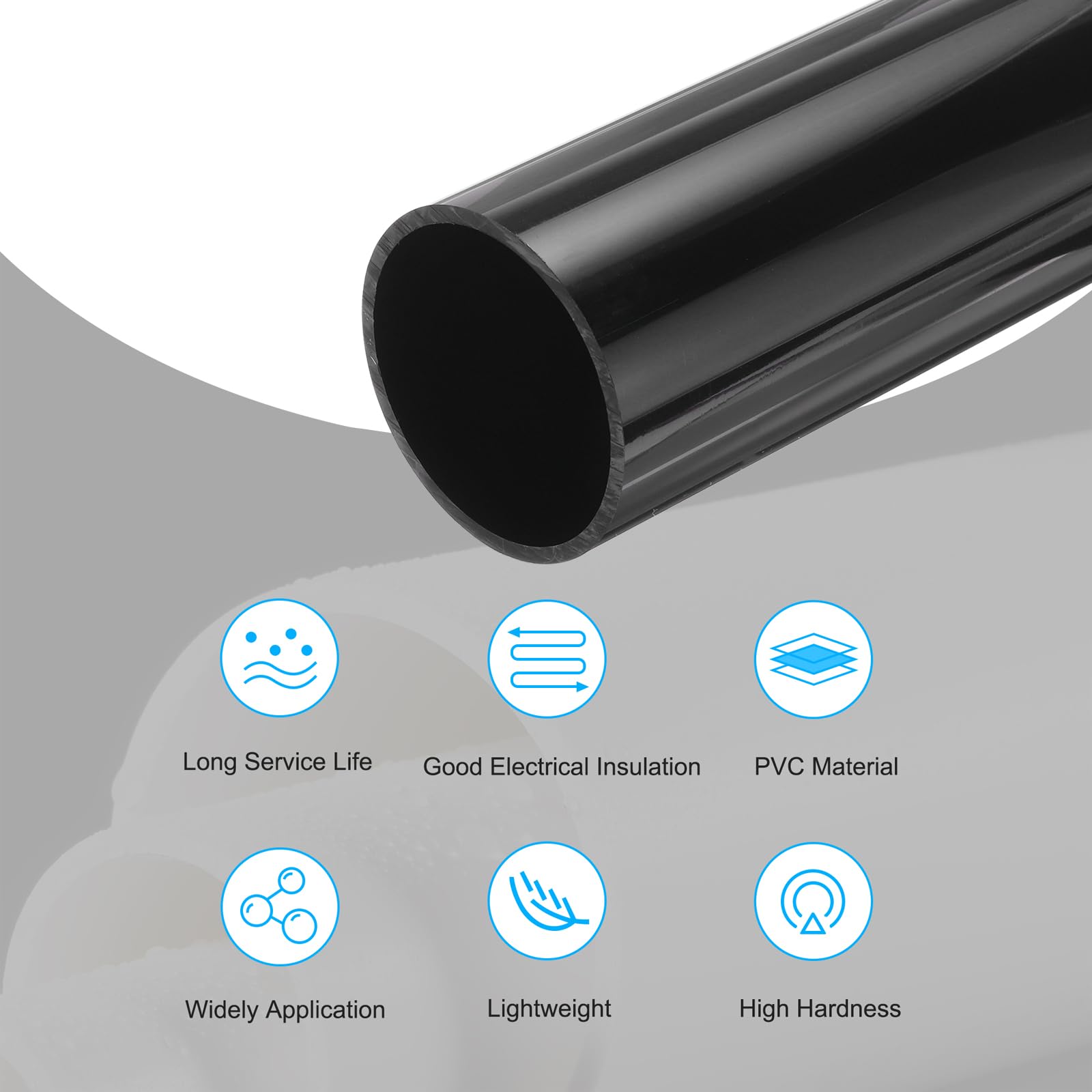 QUARKZMAN Tubo Rigido Rotondo in PVC da 2,5 Pollici 57mm ID 63mm OD 500mm Nero Ad Alto Impatto per Tubo dell'Acqua, Artigianato, Decorazione, Guaina per Cavi