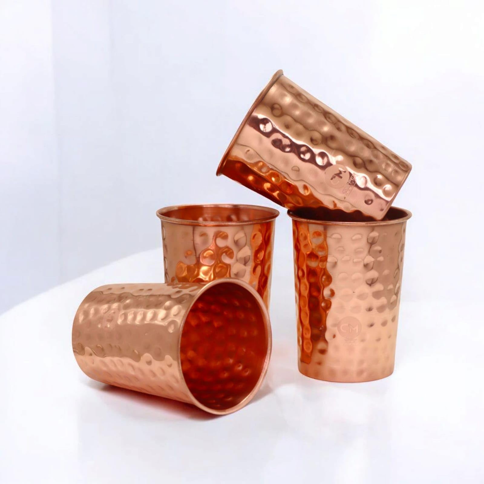 Copper-Master Pure Copper Hammered Tumbler Glass, Handcrafted Ayurvedic Drinkware for Water, Juice & Beverages | Pure Copper Glass Set for Home & Gifting Volume - 300 ML (Set of 4)